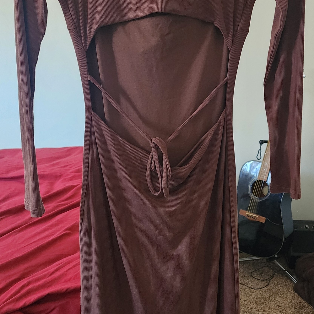 Princess Polly Nolan Chocolate Brown Long Sleeve Midi Dress Bodycon - Picture 4 of 10